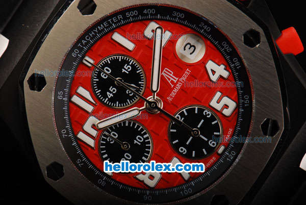 Audemars Piguet Royal Oak Offshore Swiss Valjoux 7750 Automatic Movement with Red Dial and White Numeral Markers-Run 12 Second - Click Image to Close